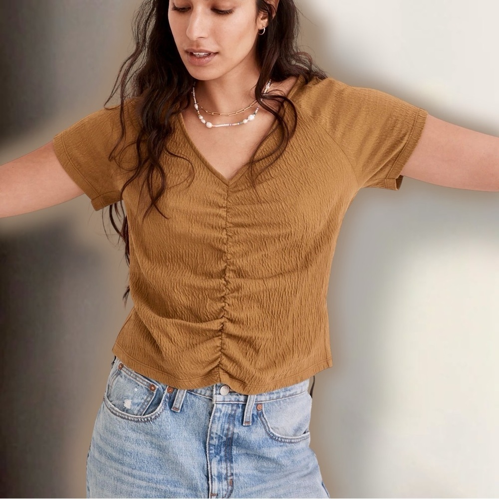 Madewell ‘Knit Lightspun Ruched-Front Crop Top’ in “Spiced Olive” Size XS